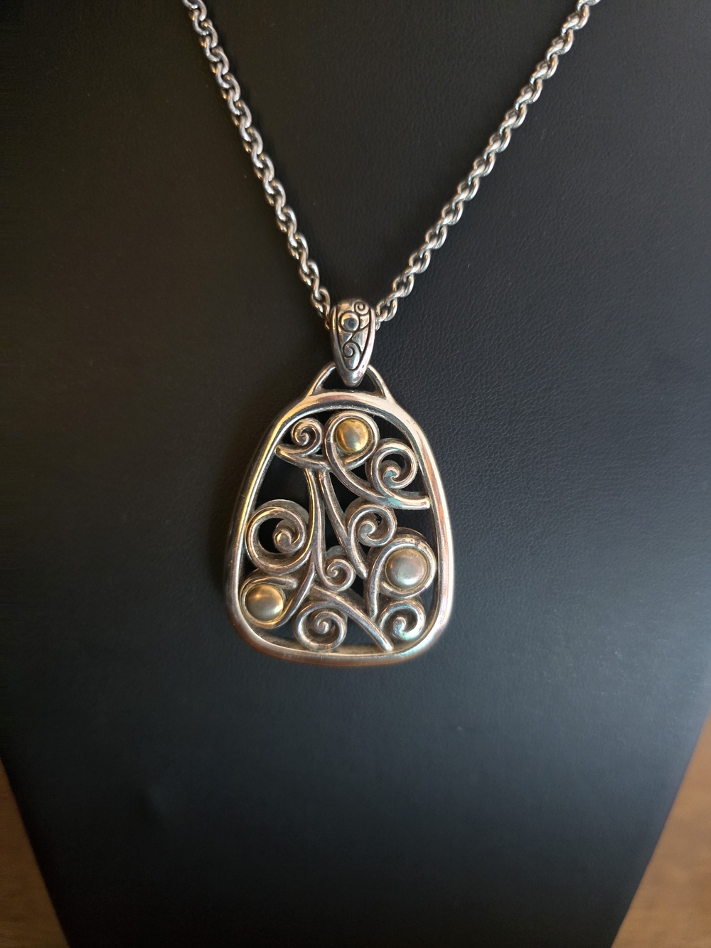 Brighton Silver Swirl Pendant Necklace with Gold-Tone Accents